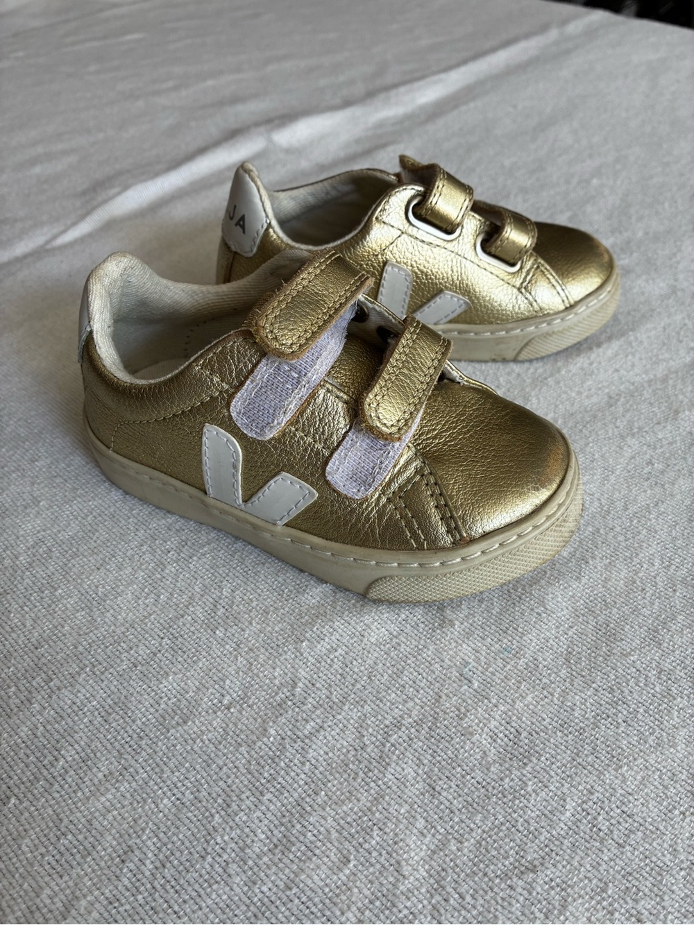 Veja Kids Gold Velcro Sneakers with White Accents